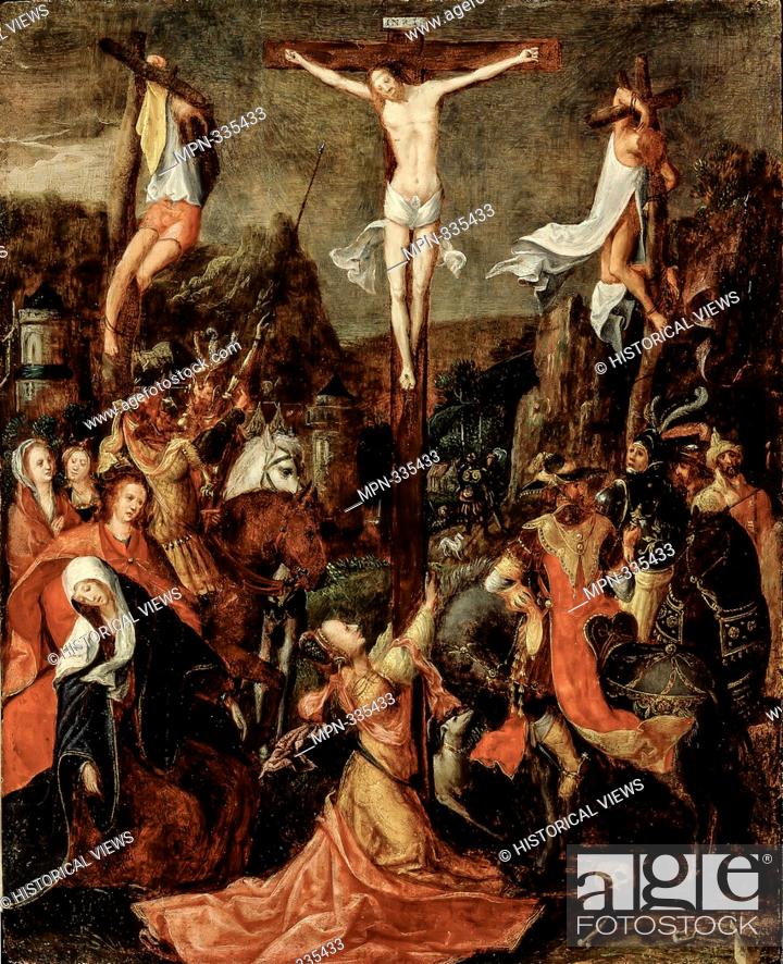 Stock Photo: Crucifixion, between 1520 and 1530. Flemish. Oil on oak panel. The painting depicts Jesus Christ at the moment of his Crucifixion.