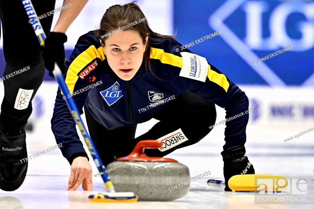 Stock Photo: Sweden's Skip Anna Hasselborg in action during the match between Sweden and Switzerland during the round robin session 3 of the LGT World Women’s Curling.