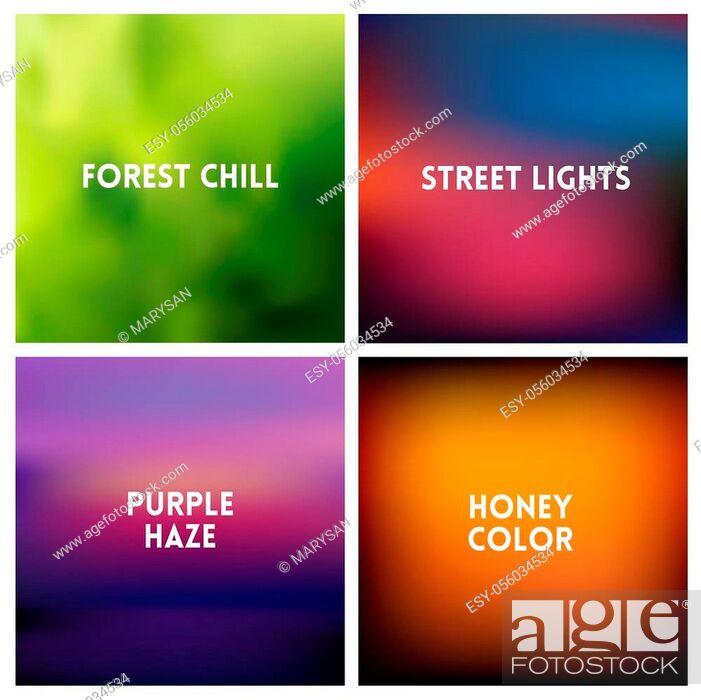 Stock Vector: Abstract vector multicolored blurred background set. 4 colors set.