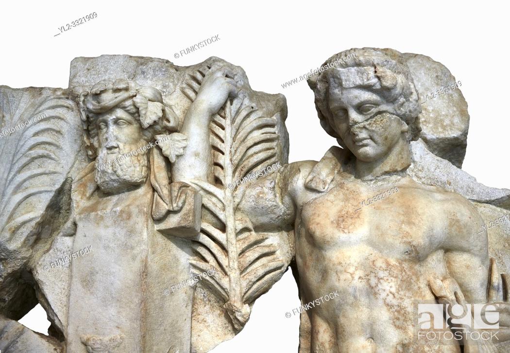 Stock Photo: Detail of a Roman Sebasteion relief sculpture of Agon Aphrodisias Museum, Aphrodisias, Turkey. . . The scene is an allegory of the athletic contest (or agon).
