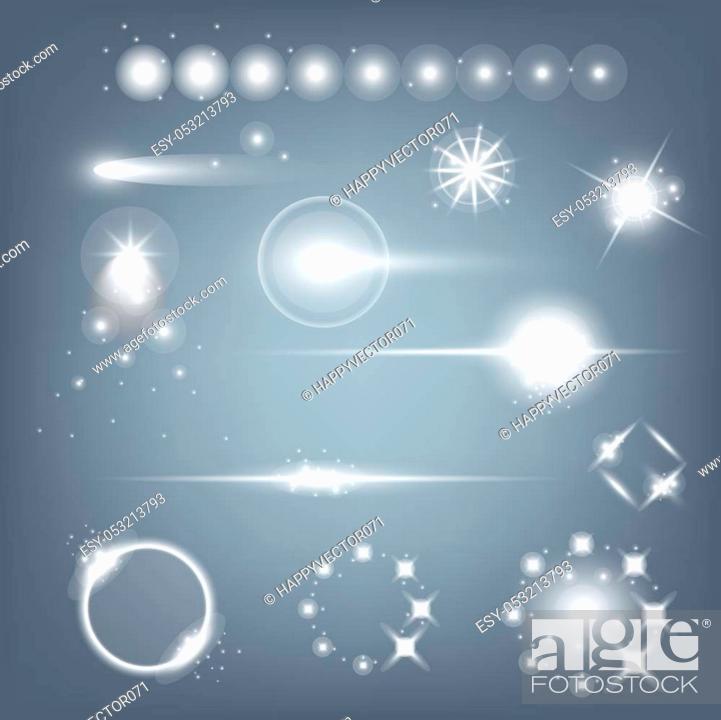 Stock Vector: Creative concept Vector set of glow light effect stars bursts with sparkles isolated on black background. For illustration template art design.