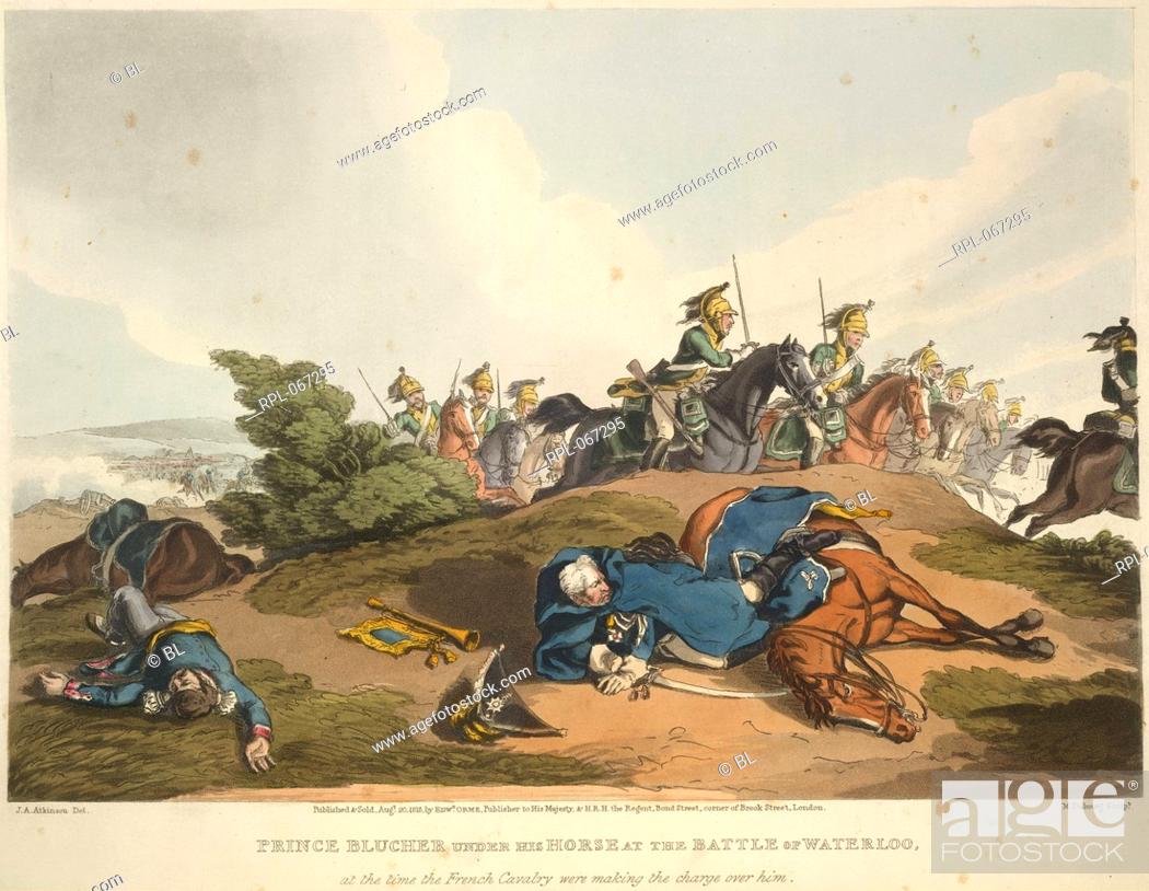 Stock Photo: Prince Blucher under his horse at the Battle of Waterloo, during the Napoleonic wars. Image taken from Historic, military.