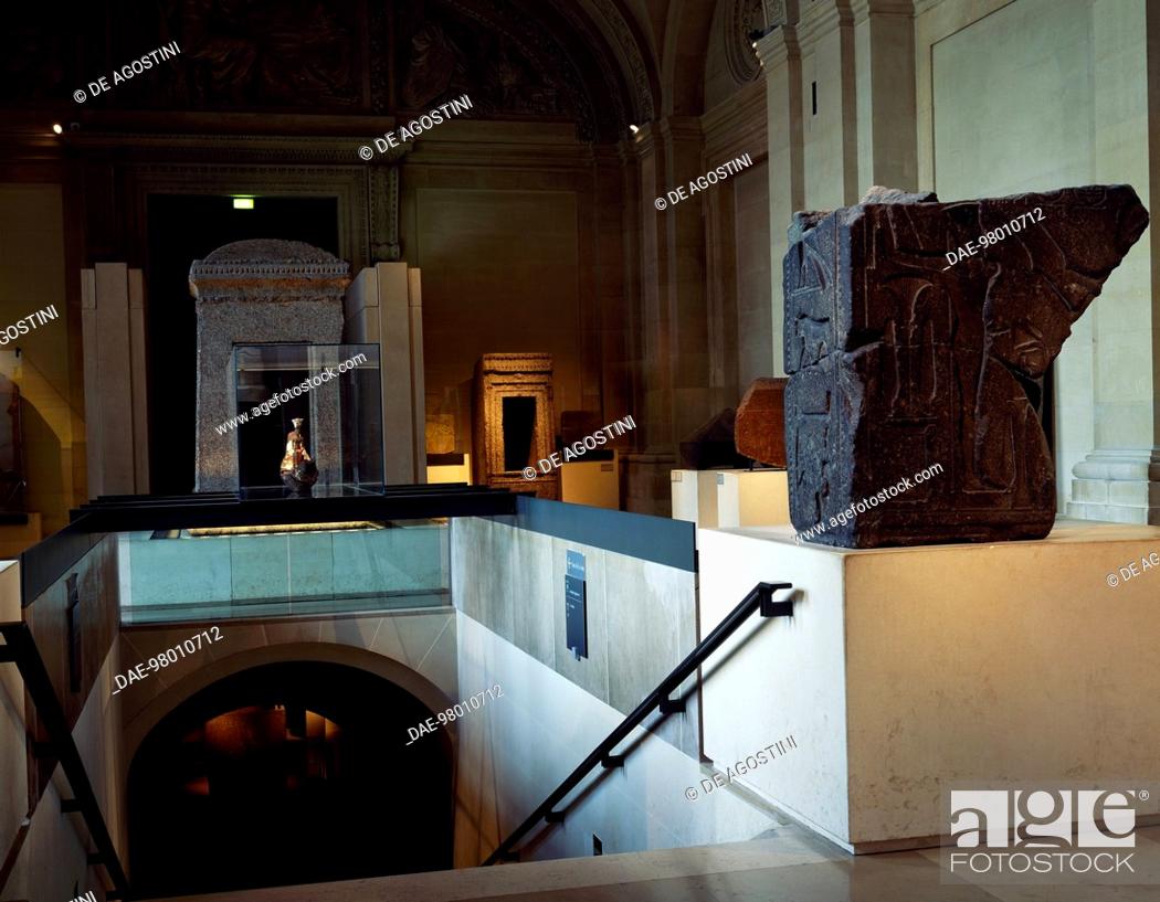 Stock Photo: Steps leading to the Osiris Crypt with the boat of Anuket, Room 12, Louvre Museum, Paris. Egyptian civilisation.