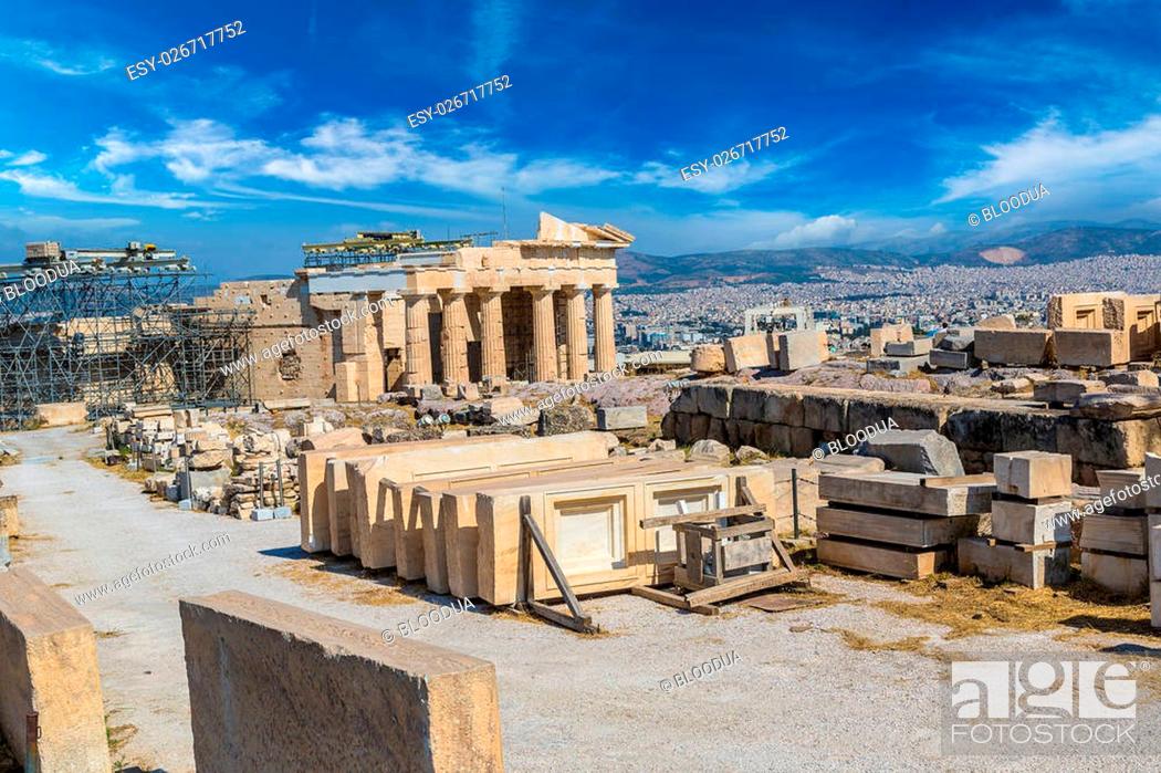 Stock Photo: Erechtheum temple ruins on the Acropolis in a summer day in Athens, Greece.