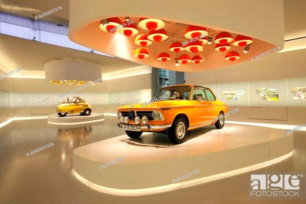 Stock Photo: BMW 2002 TI on display in a museum, BMW Museum, Munich, Bavaria, Germany.