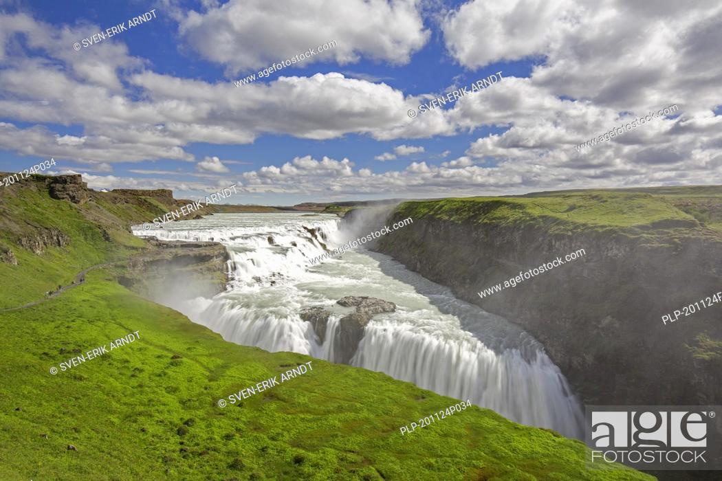 Stock Photo: Gullfoss waterfall / Golden Falls located in the canyon of Hvítá river / White River, Haukadalur, southwest Iceland.
