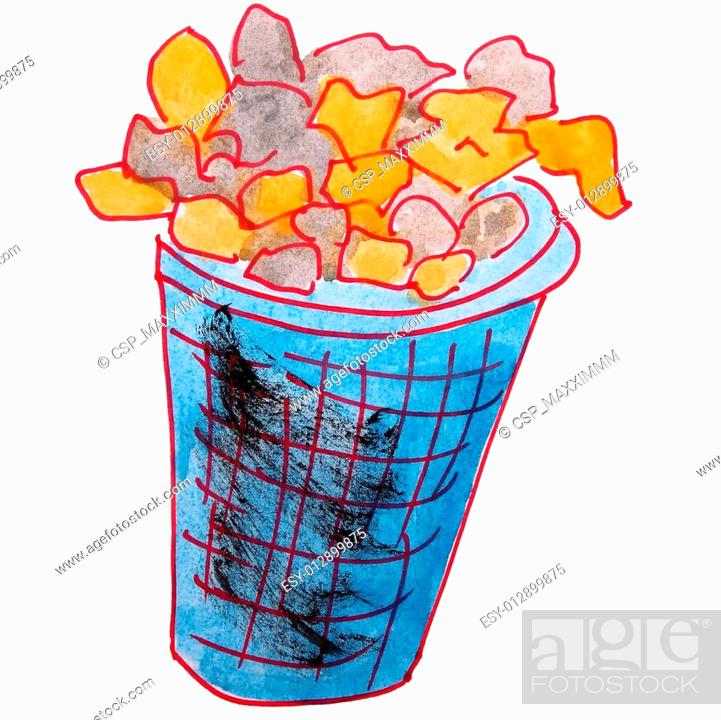 watercolor dustbin trash paper wad drawing cartoon style isolate, Stock  Photo, Picture And Low Budget Royalty Free Image. Pic. ESY-012899875 |  agefotostock