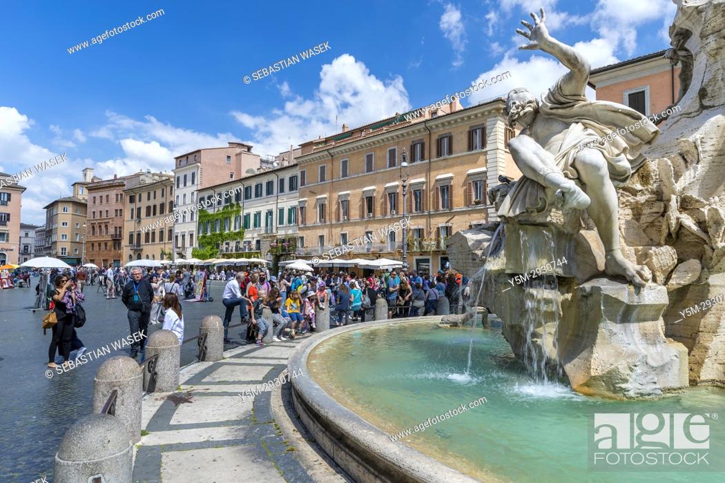 Stock Photo: Fontana dei Quattro Fiumi at Piazza Navona, Rome, Lazio, Italy, Europe.