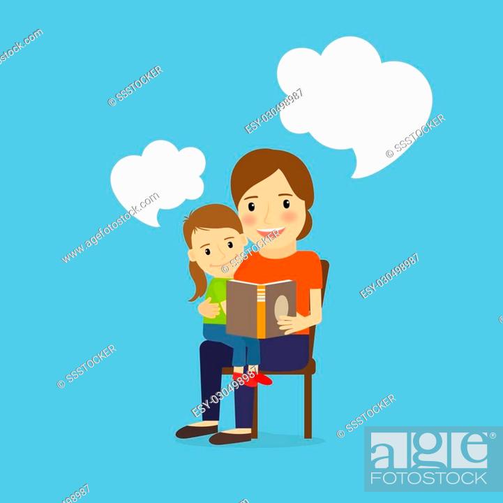 Mother and child reading book, cartoon vector illustration with messages,  Stock Vector, Vector And Low Budget Royalty Free Image. Pic. ESY-030498987  | agefotostock