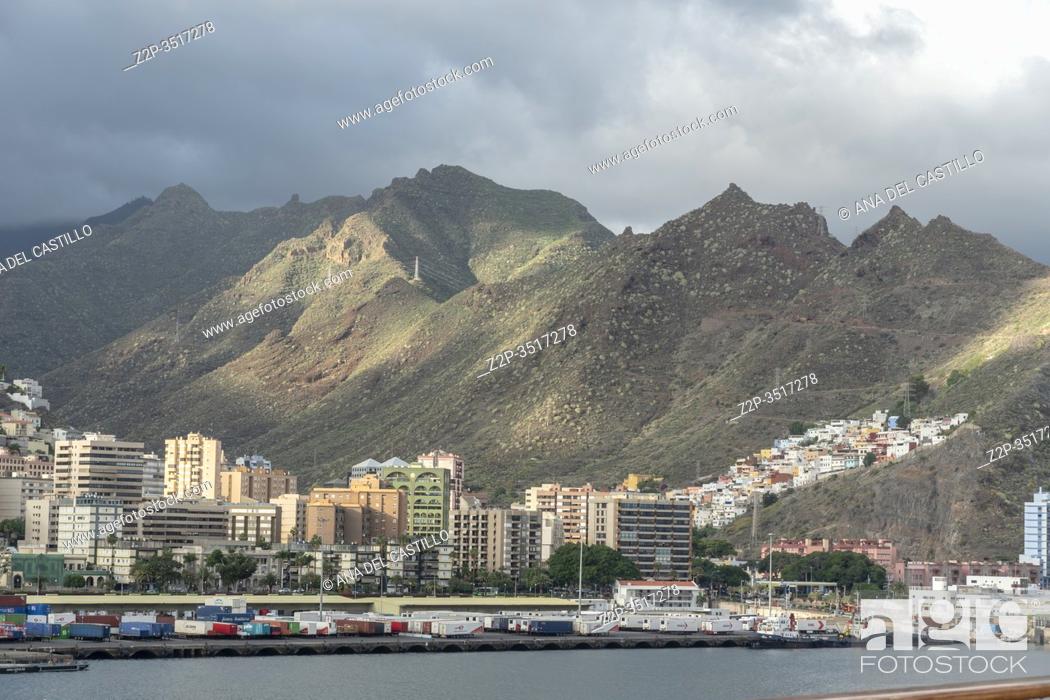 Stock Photo: Santa Cruz de Tenerife, Canary Islands, Spain - December 8, 2019: Cruise ships and boats in port of Santa Cruz de Tenerife, Canary Islands, Spain.