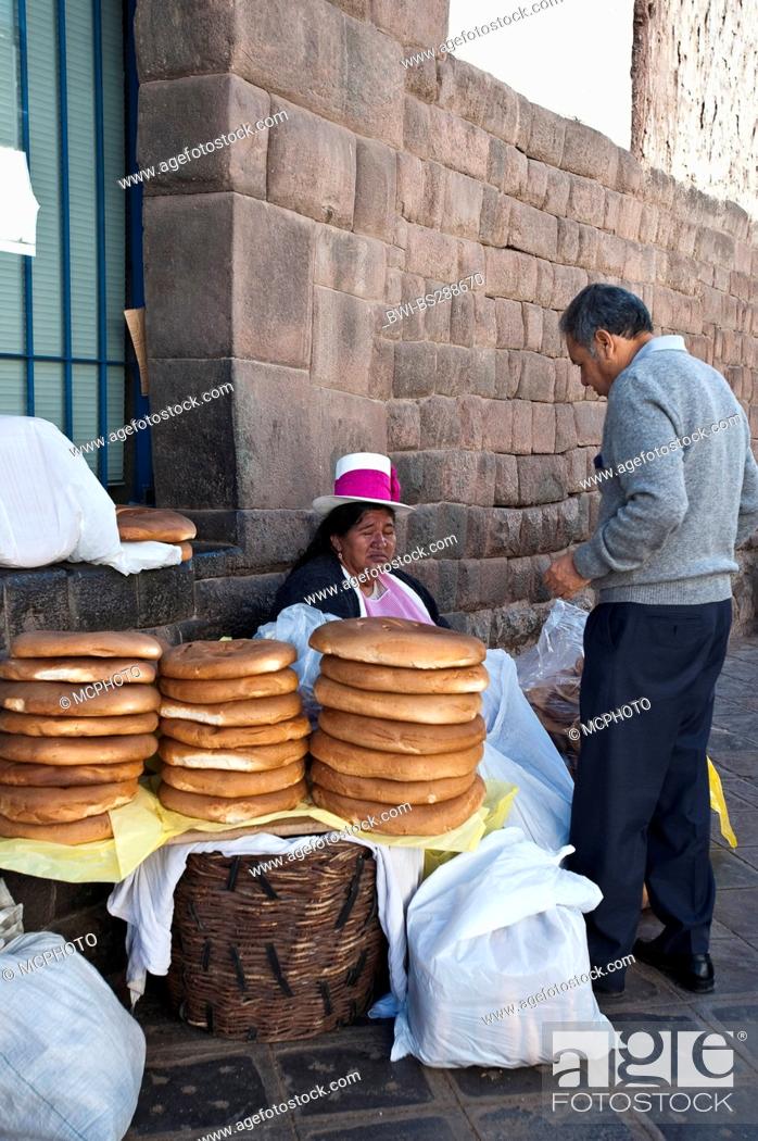 Stock Photo: street vendor selling bread, Peru, Cusco.