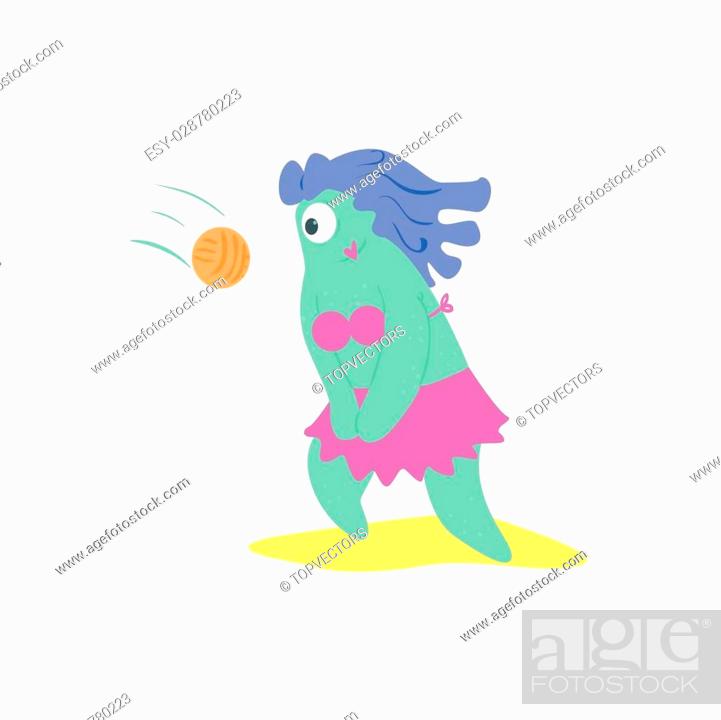 Playing Volleyball Female Monster On The Beach Childish Funny Flat Vector  Illustration Isolated On..., Stock Vector, Vector And Low Budget Royalty  Free Image. Pic. ESY-028780223 | agefotostock