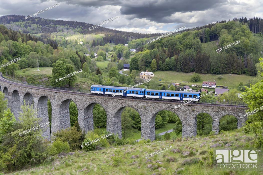 Stock Photo: Railway viaduct Novina in Krystofovo udoli, Northern Bohemia, Czech Republic.