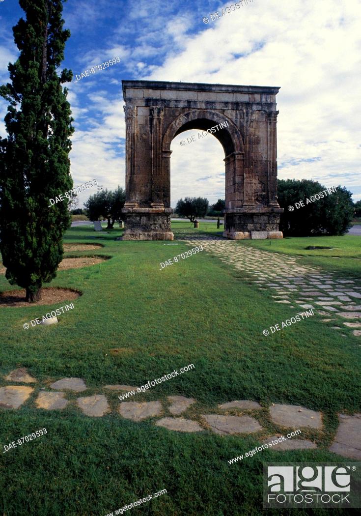 Stock Photo: Triumphal Arch, 13 BC, Roda de Bara, Catalonia, Spain. Roman civilisation, 1st century BC.