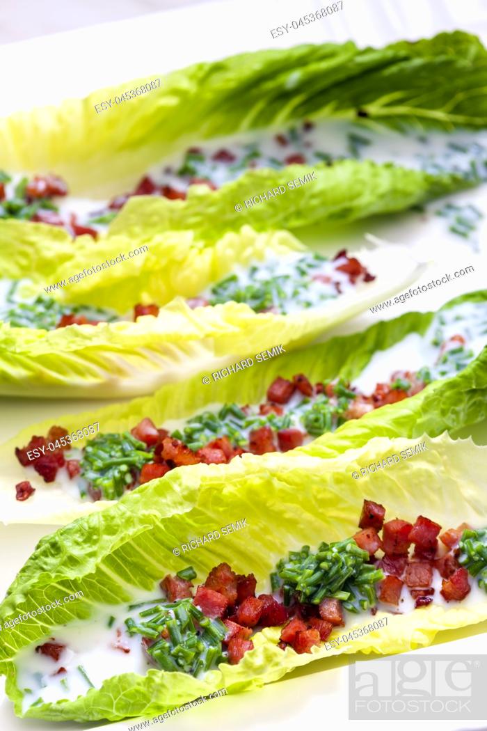 Stock Photo: Roman salad with bacon.