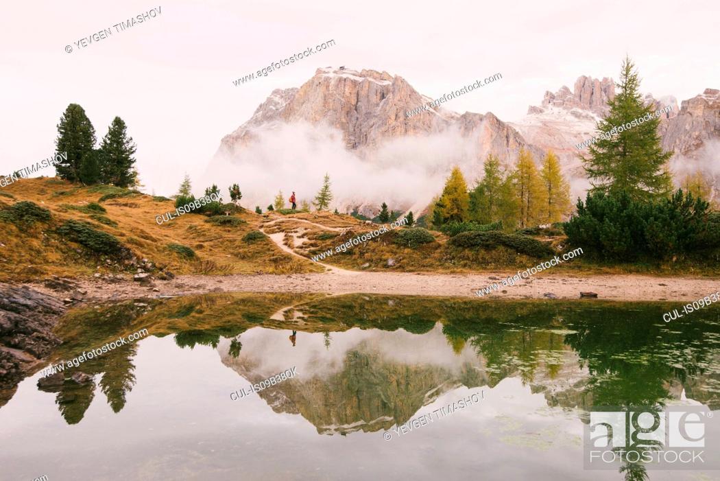 Stock Photo: Lago di Limides (Limides Lake), Dolomite Alps, South Tyrol, Italy.