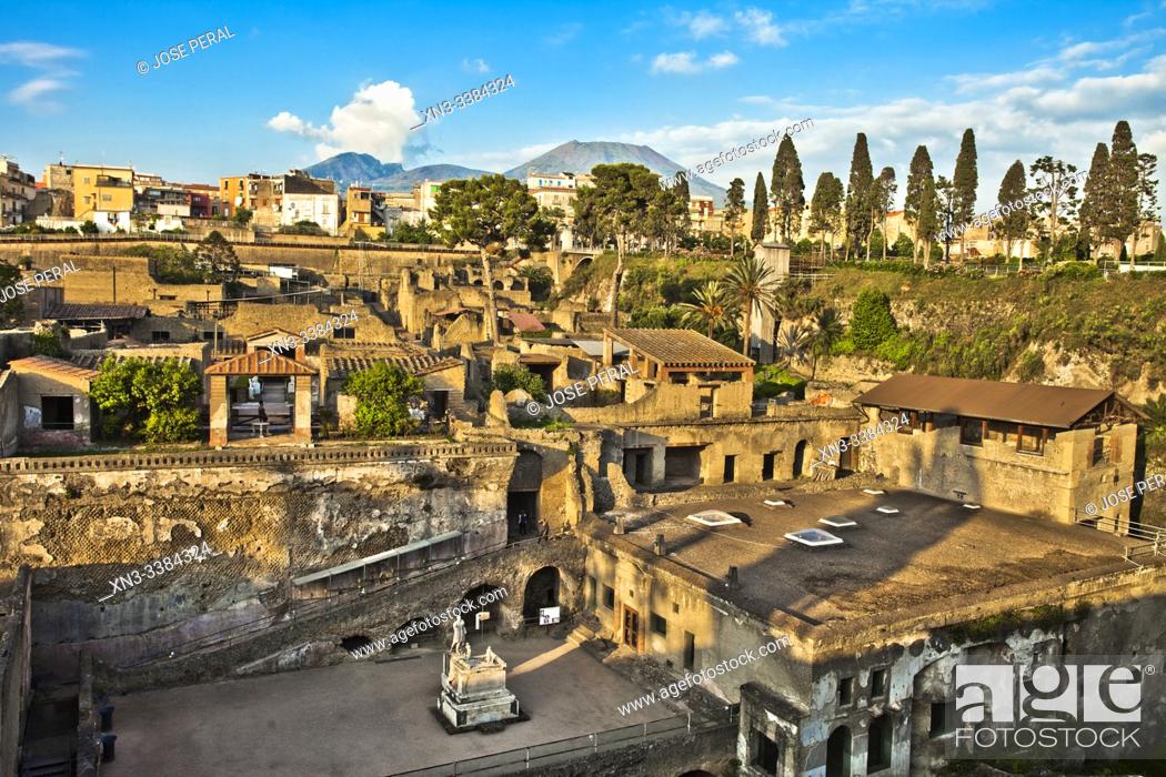 Stock Photo: The excavations of Ercolano, Ruins of Herculaneum, was an ancient Roman town destroyed by volcan Mount Vesuvius, Ercolano, comune of Ercolano, Campania, Italy.