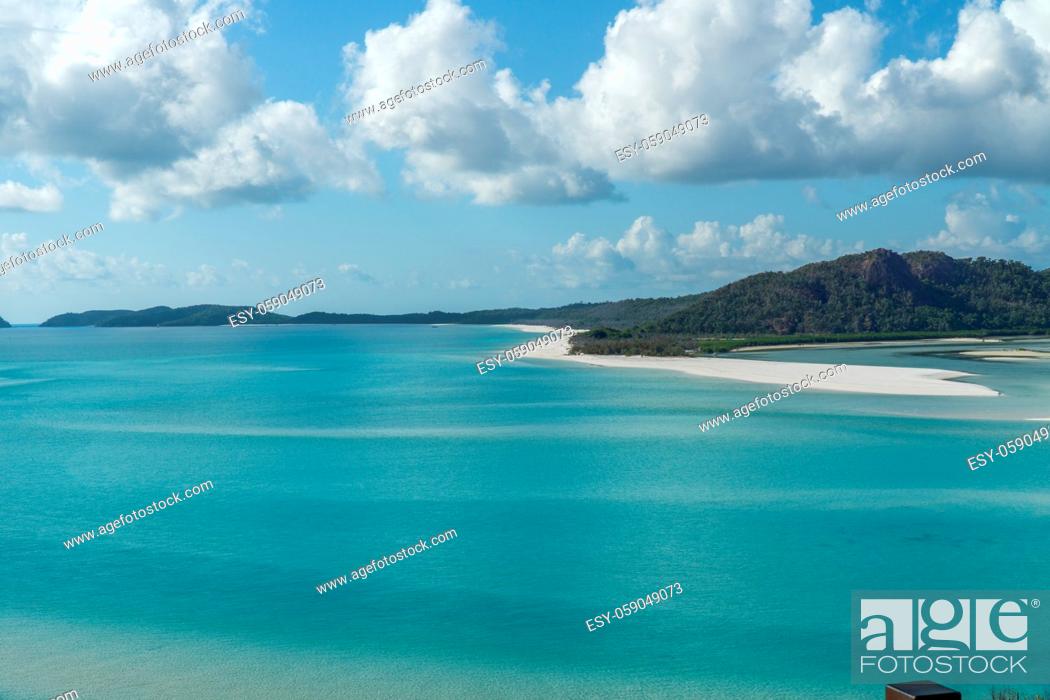Stock Photo: the white beach of the Whitsunday Islands in Australia, which consists of 99 percent quartz sand, and the azure blue sea.