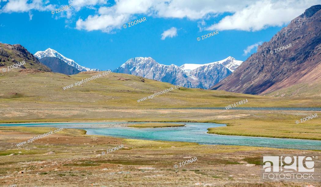 Stock Photo: Panorama of Arabel-Suu river and lake. Kyrgyzstan.