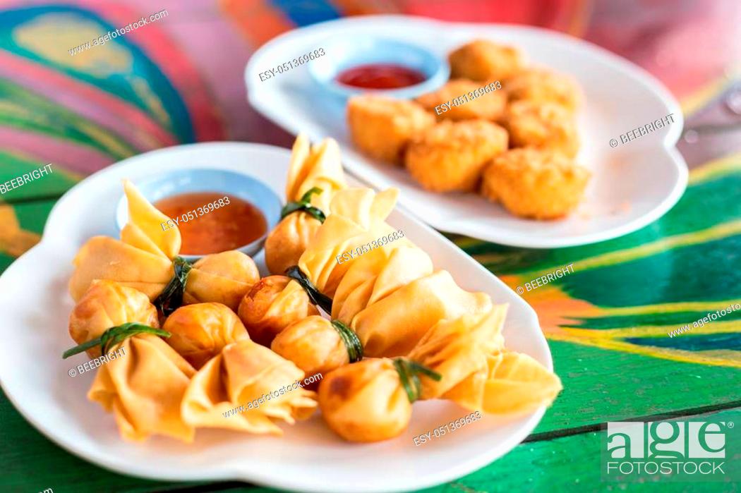 Deep Fried Shrimp Dumplings With Sauce On A Colored Wooden Table In Thailand Stock Photo Picture And Low Budget Royalty Free Image Pic Esy 051369683 Agefotostock,How To Make A Bloody Mary From Scratch