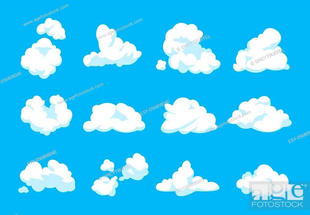 Cartoon clouds. Blue sky panorama heaven atmosphere vintage 2D fluffy white  element flat cloudy..., Stock Vector, Vector And Low Budget Royalty Free  Image. Pic. ESY-056808040 | agefotostock