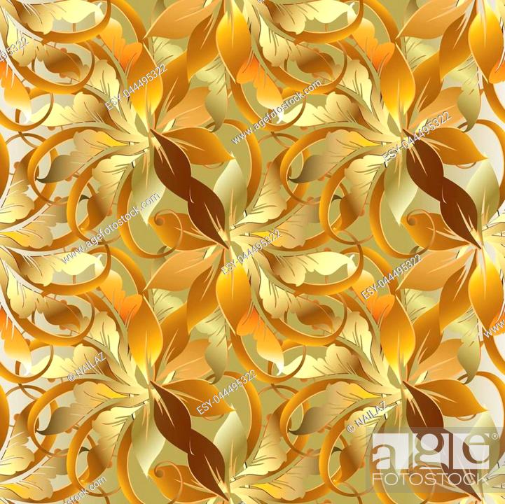 Baroque style leafy gold 3d seamless pattern. Vector autumn background,  Stock Vector, Vector And Low Budget Royalty Free Image. Pic. ESY-044495322  | agefotostock