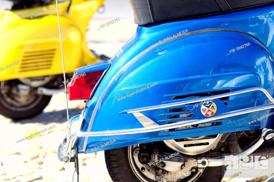 Stock Photo: Colorful scooters at a Vespa gathering in Sintra.