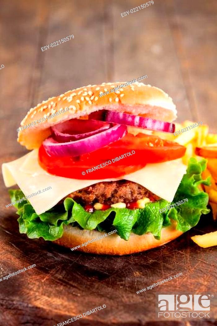 Stock Photo: Hamburger with fries.