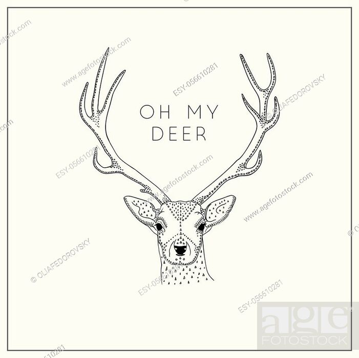 vector hand drawn deer head logo, tattoo. illustration with horns, Stock  Vector, Vector And Low Budget Royalty Free Image. Pic. ESY-056610281 |  agefotostock