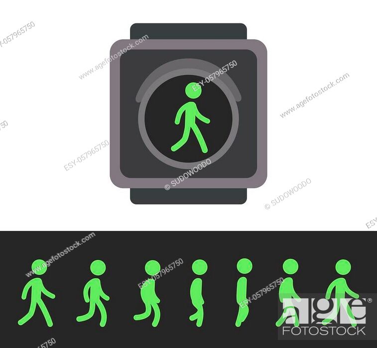 Pedestrian traffic light with walking animation of green man crossing  street, Stock Vector, Vector And Low Budget Royalty Free Image. Pic.  ESY-057965750 | agefotostock