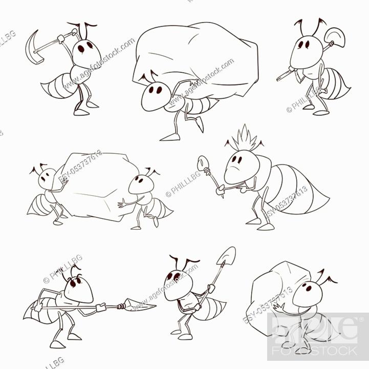 Collection of line drawing vector illustrations of cartoon ant colony,  Stock Vector, Vector And Low Budget Royalty Free Image. Pic. ESY-053737613  | agefotostock