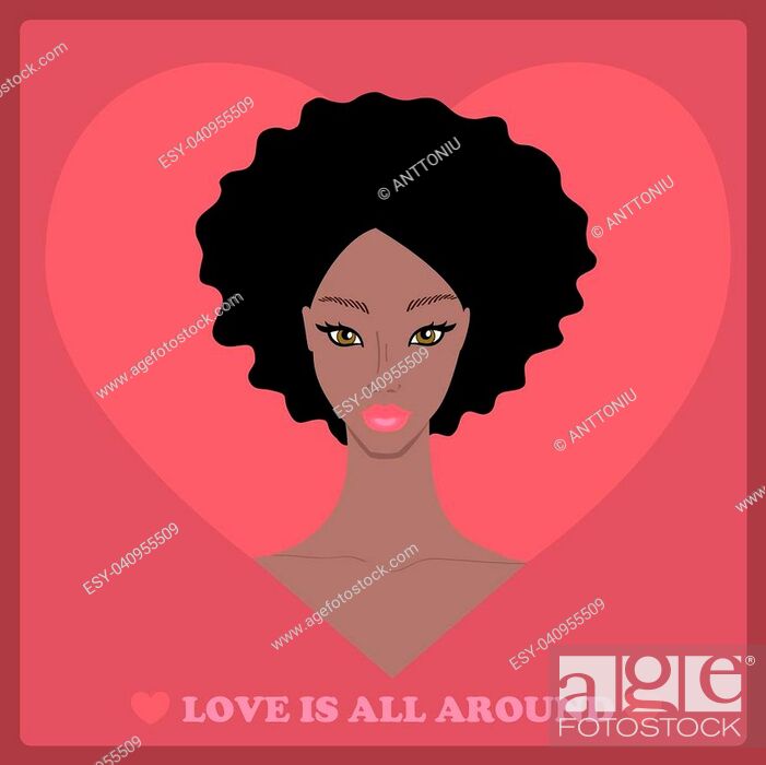 Beautiful African American woman with lovely hairstyle on pink red heart  background, Stock Vector, Vector And Low Budget Royalty Free Image. Pic.  ESY-040955509 | agefotostock