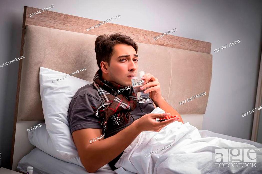 Stock Photo: Sick man resting in the bed.