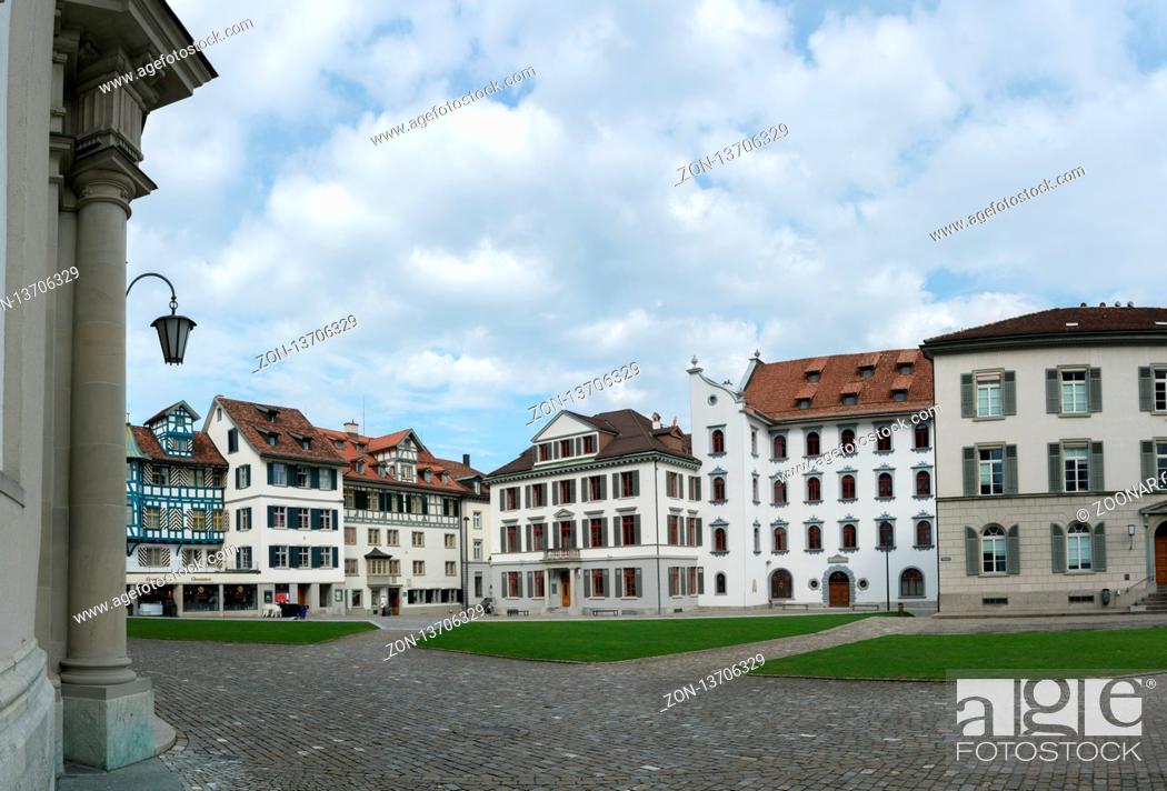 Stock Photo: St. Gallen, SG / Switzerland - April 8, 2019: the view from the historic St. Gallus Square in the Swiss city of Sankt Gallen.