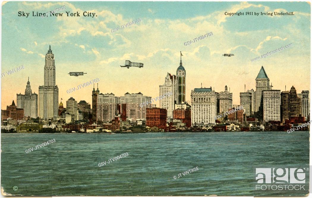 Buildings Harbor Postcard Black & White Skyline of Manhattan New York City 