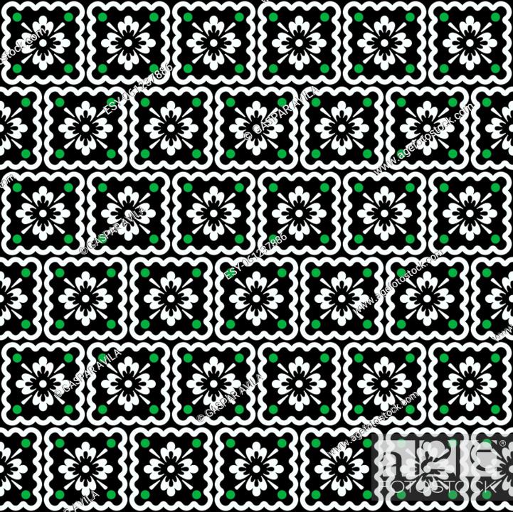 Vector: Graphic design containing a pattern of decorative tiles with black background.