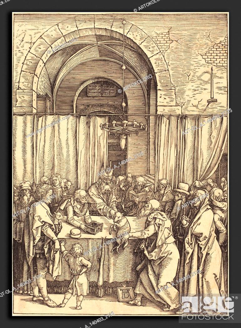 Stock Photo: Albrecht Dürer (German, 1471 - 1528), Joachim's Offering Rejected, c. 1504-1505, woodcut.