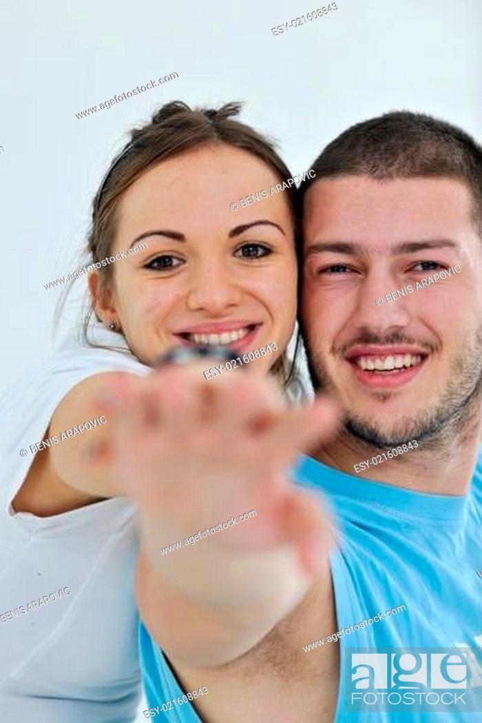 Stock Photo: happy young couple fitness workout and fun.
