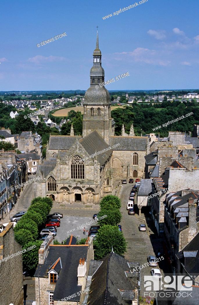 Stock Photo: Dinan is a walled Breton town in the north west of France. St Sauveur Church is located in the heart of the old city and dates back to 1120.