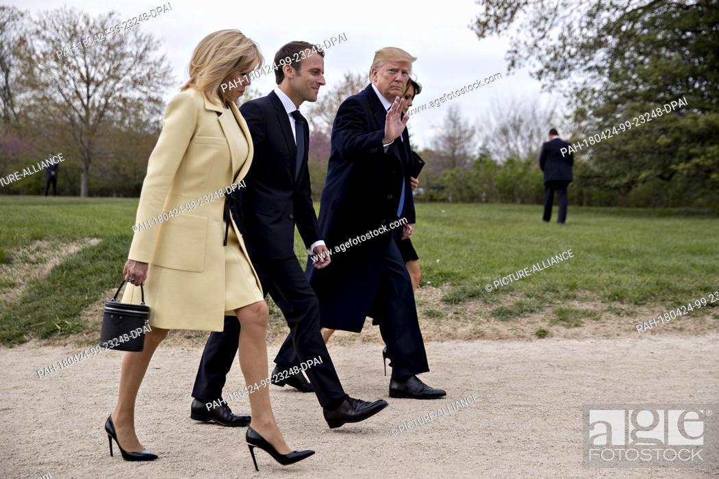 Stock Photo: U.S. First Lady Melania Trump, from right, U.S. President Donald Trump, Emmanuel Macron, France's president, and Brigitte Macron, France's first lady.