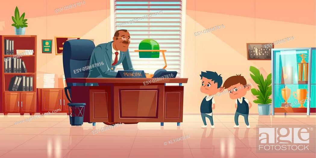 Teacher meeting with kids in principals office. Vector cartoon illustration  of kind man school..., Stock Vector, Vector And Low Budget Royalty Free  Image. Pic. ESY-058697816 | agefotostock