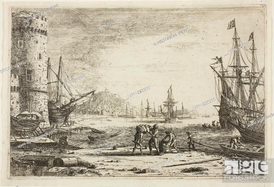 Stock Photo: Harbor with a Large Tower - c. 1641 - Claude Lorrain French, 1600-1682 - Artist: Claude Lorrain, Origin: France, Date: 1636–1646.
