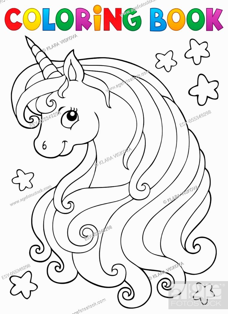 Photo de stock: Coloring book unicorn head theme 1 - picture illustration.