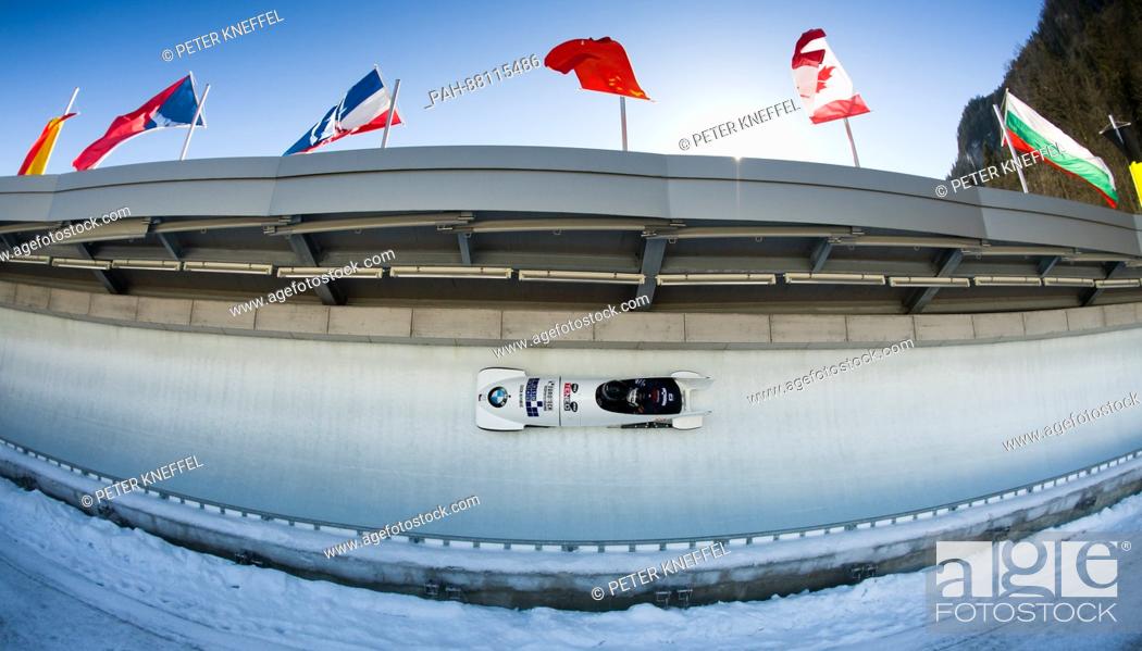 Stock Photo: Czech bobsled pilot Jan Vrba in a double bobsleigh during a training run in Schoenau am Koenigssee, Germany, 15 February 2017.