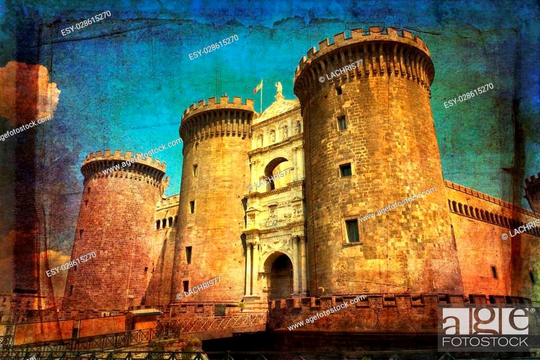 Stock Photo: The medieval castle of Maschio Angioino or Castel Nuovo (New Castle), Naples, Italy.