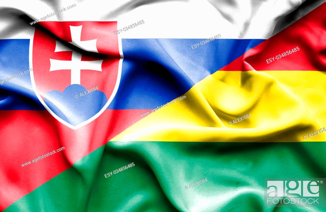 Stock Photo: Waving flag of Bolivia and Slovak.