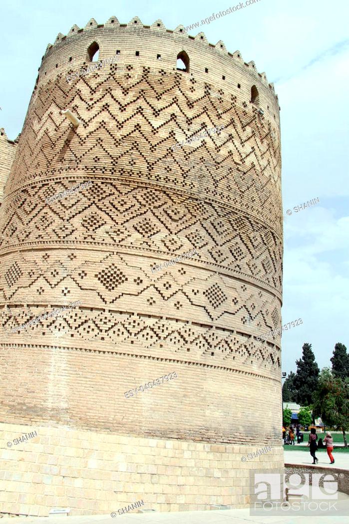 Stock Photo: Falling tower on the corner of fortress Arg-e Karim Khan in Shiraz, Iran.