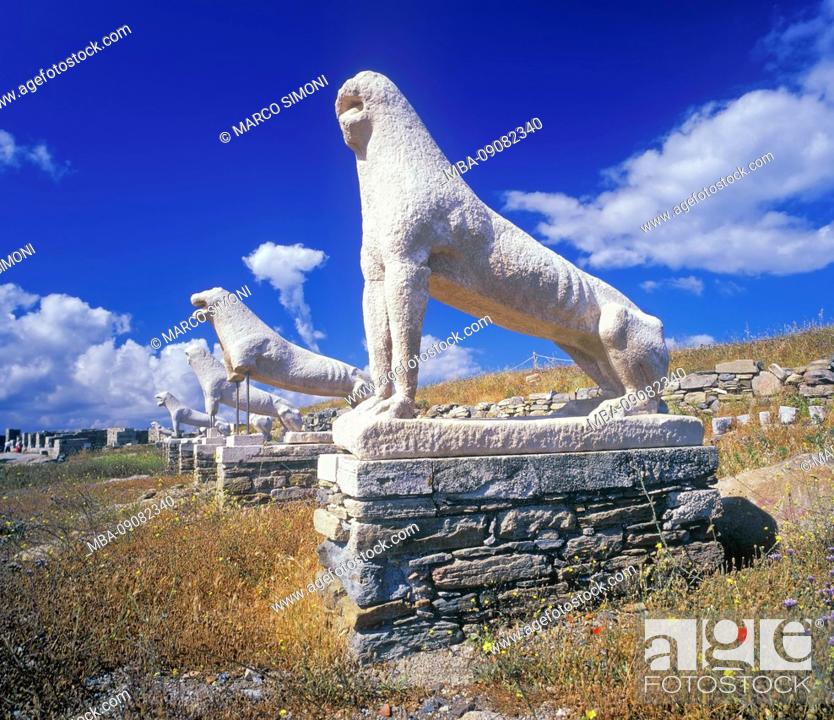 Stock Photo: Naxian Lions, Delos, Cyclades Islands, Greece, Europe.