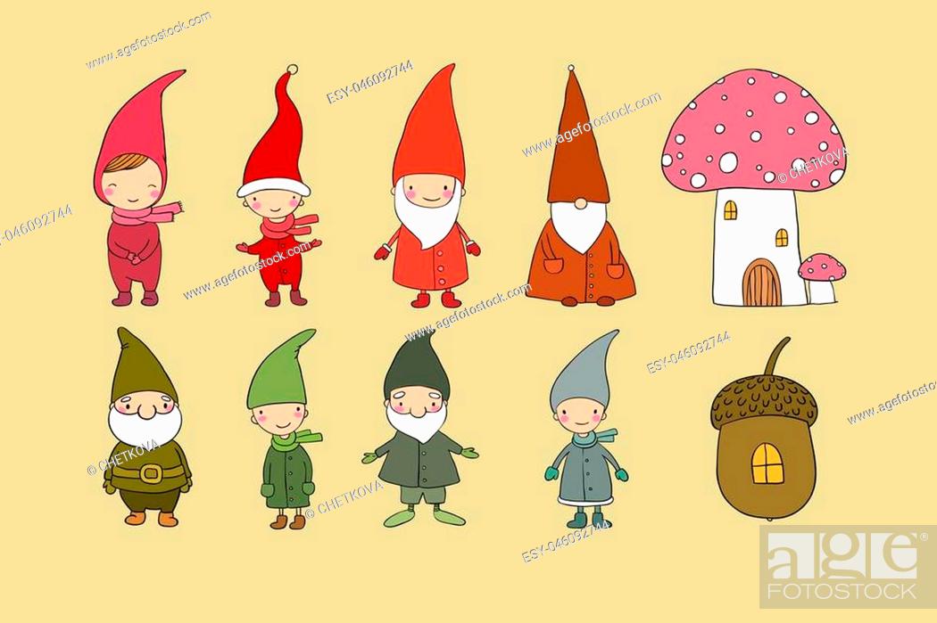 Set of cute cartoon gnomes. Funny elves. Hand drawing isolated objects on  white background, Stock Vector, Vector And Low Budget Royalty Free Image.  Pic. ESY-046092744 | agefotostock