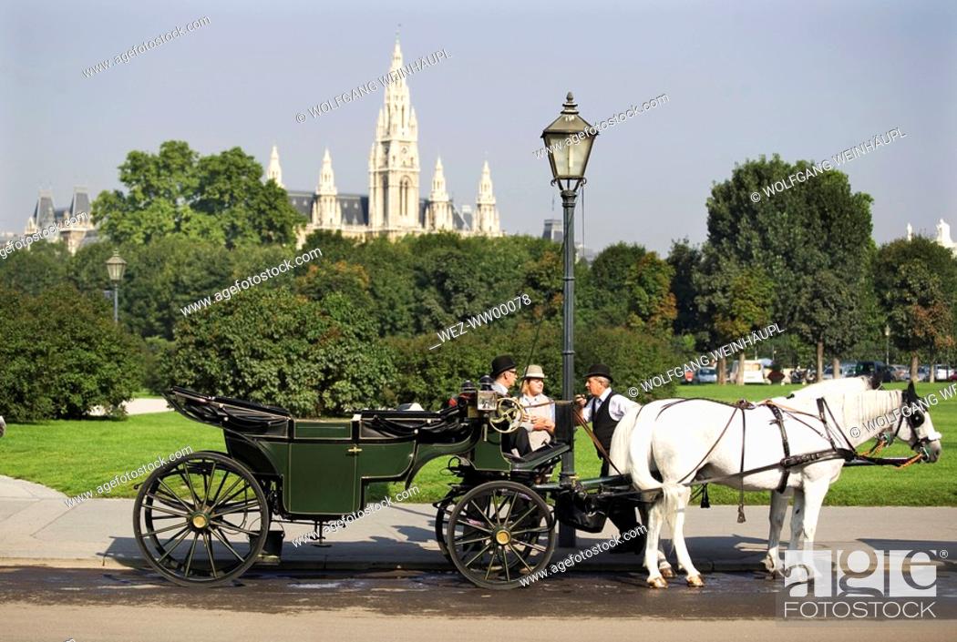 Stock Photo: Austria, Vienna, Horse cab in front of town hall.